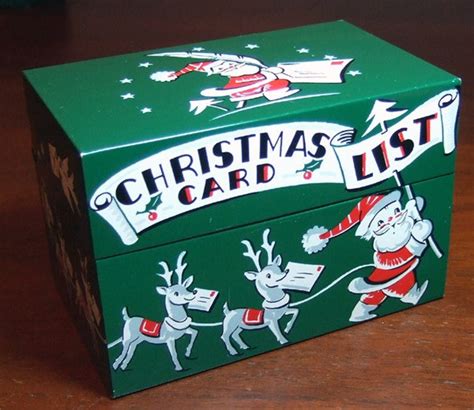 stylecraft metal recipe box|Vtg Stylecraft Christmas Card List Metal Tin CAROLERS Recipe .